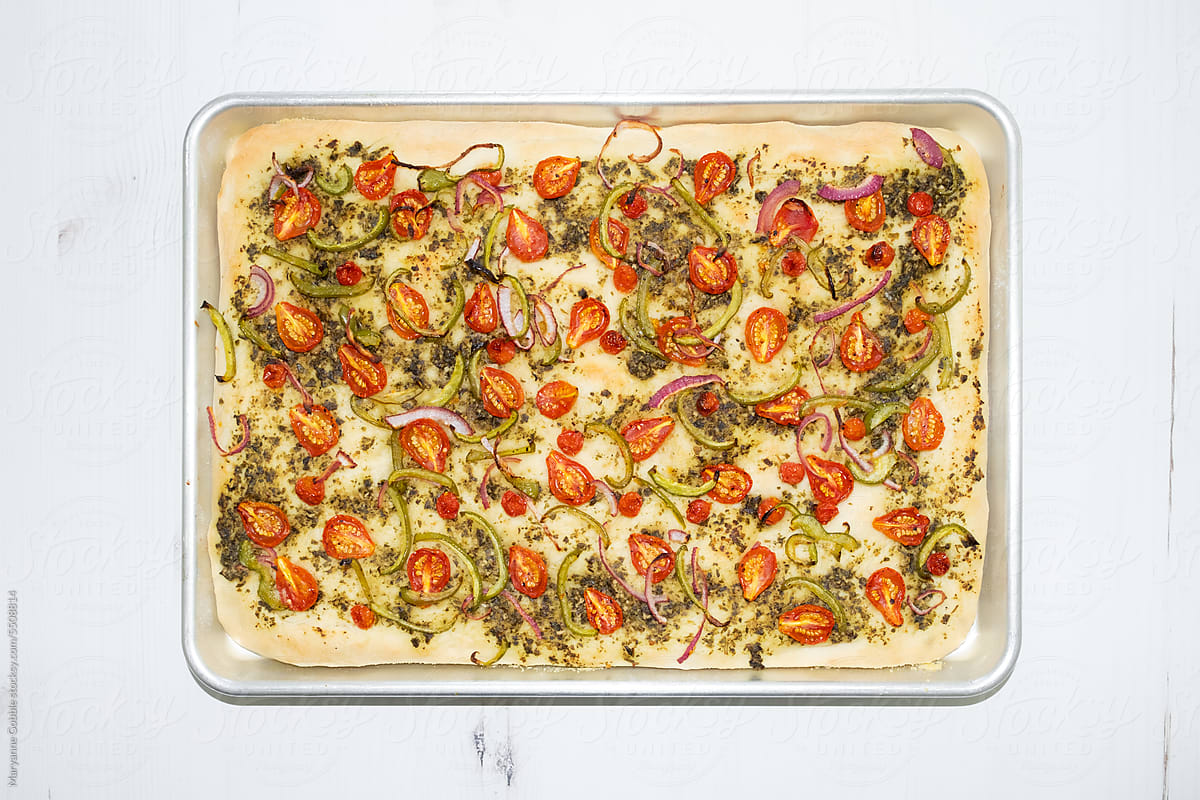 Vegetarian Pizza with Roasted Vegetables and Pesto