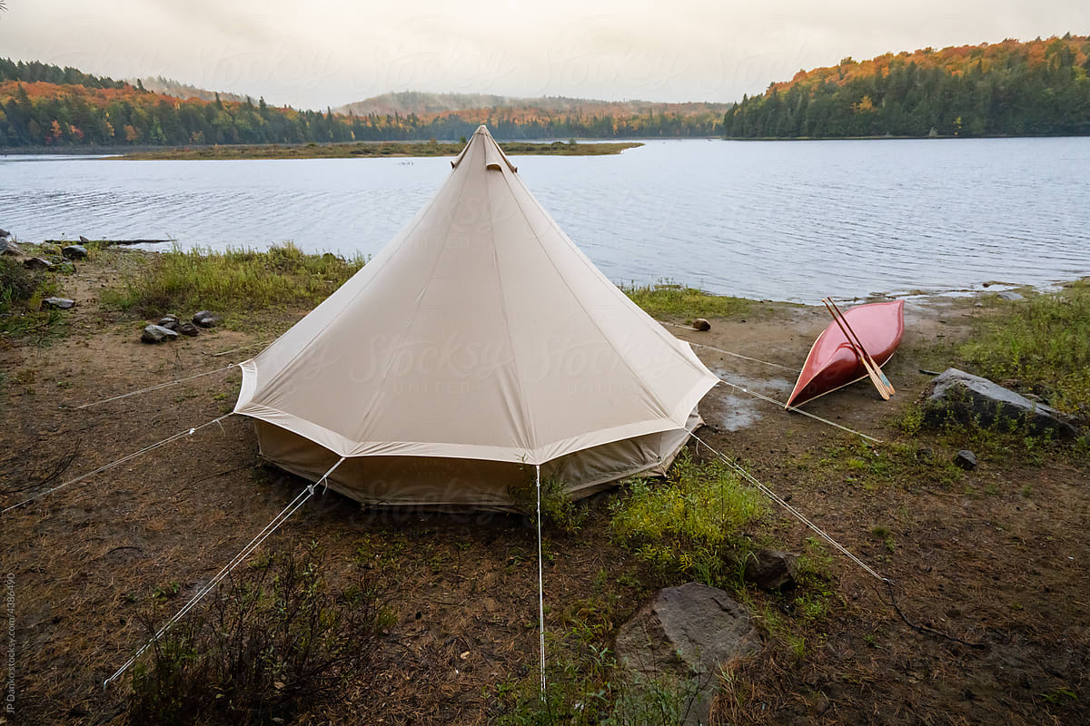 Autumn Lakeshore Campsite Bell Tent Canoe