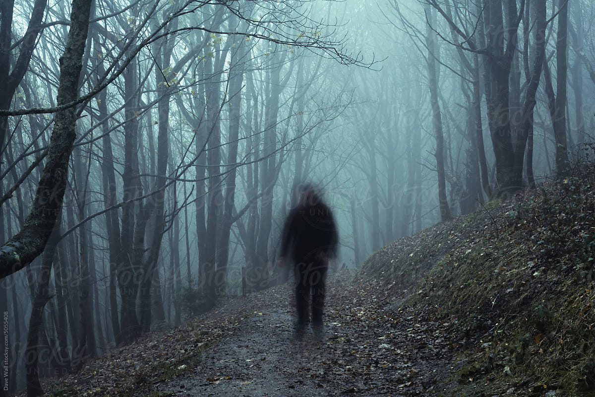A spooky blurred figure in a wood