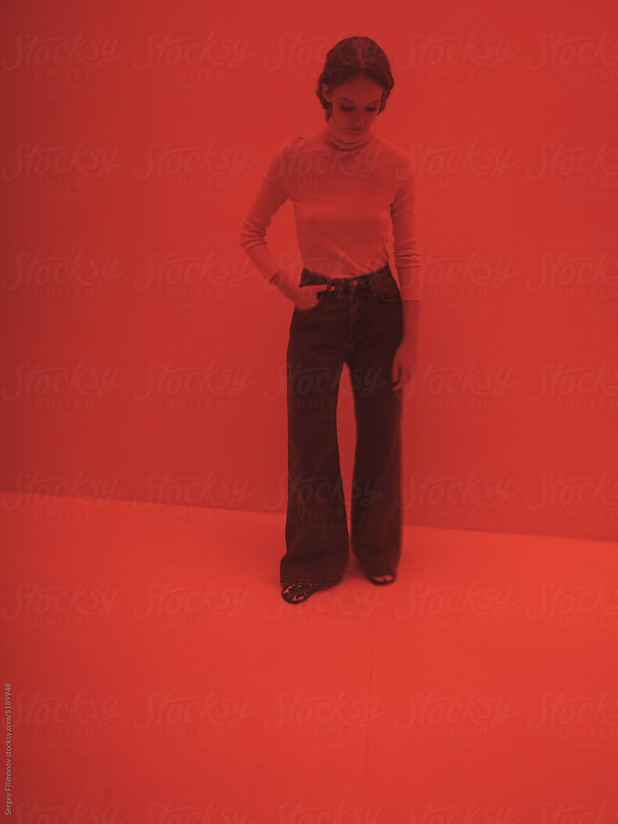Retro fashion portrait in red color
