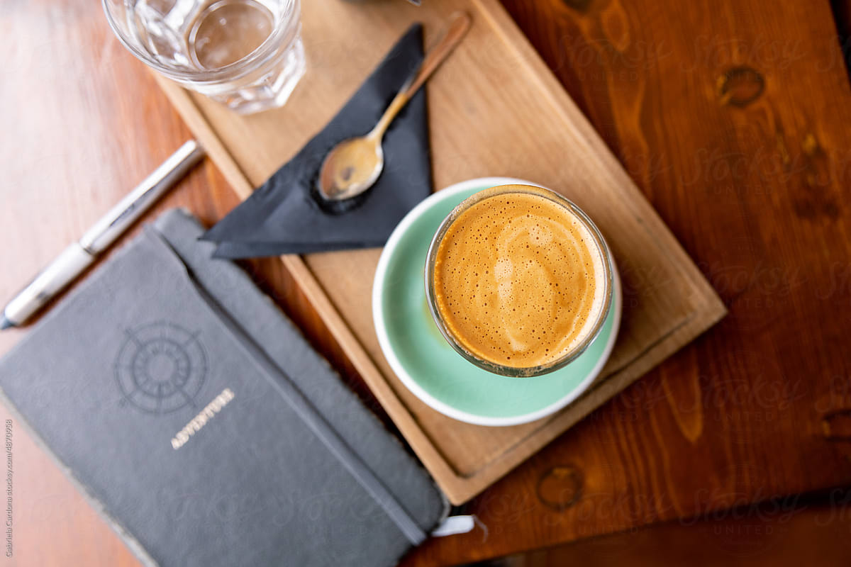 Espresso Cortado and notebook