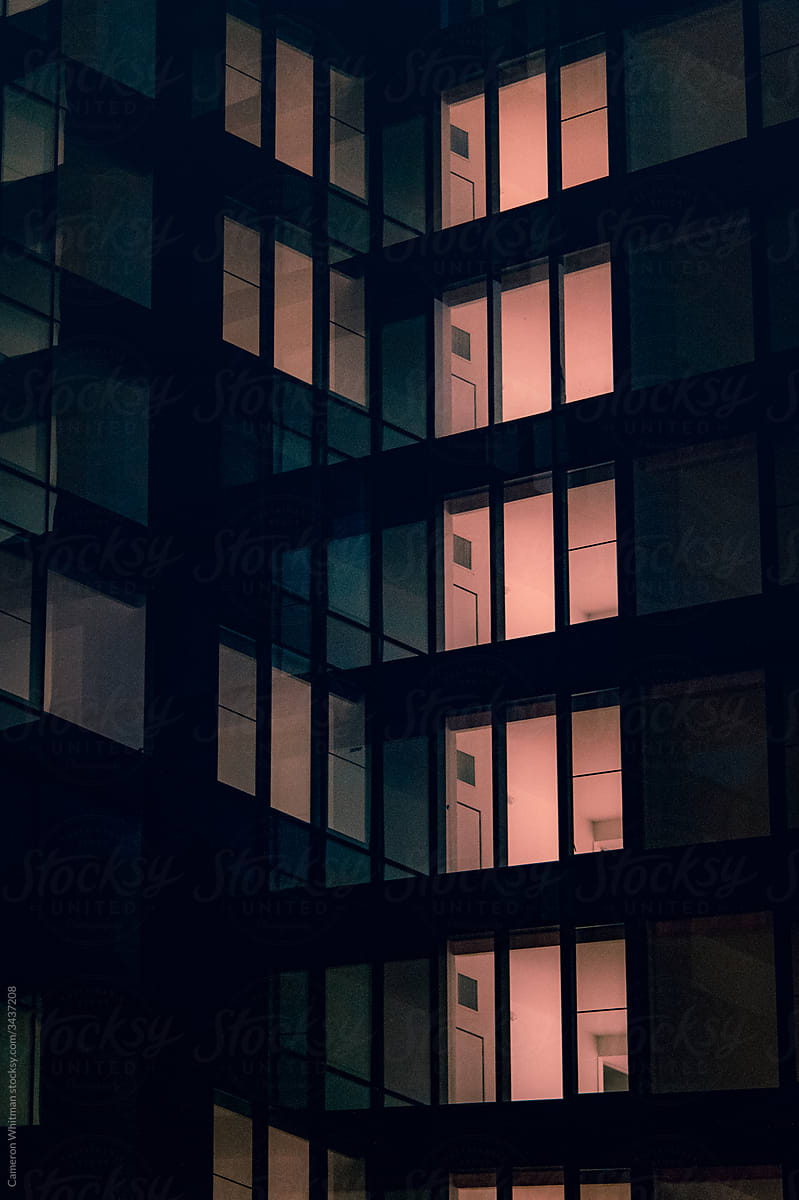 Glass window facade at twilight