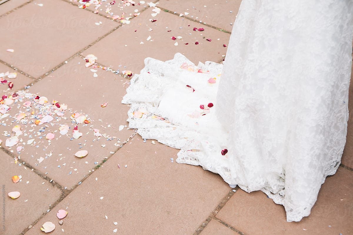 Wedding dress and petals