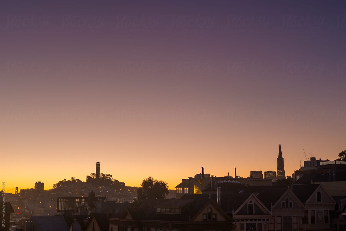 Sunrise illuminating rooftops in San Francisco