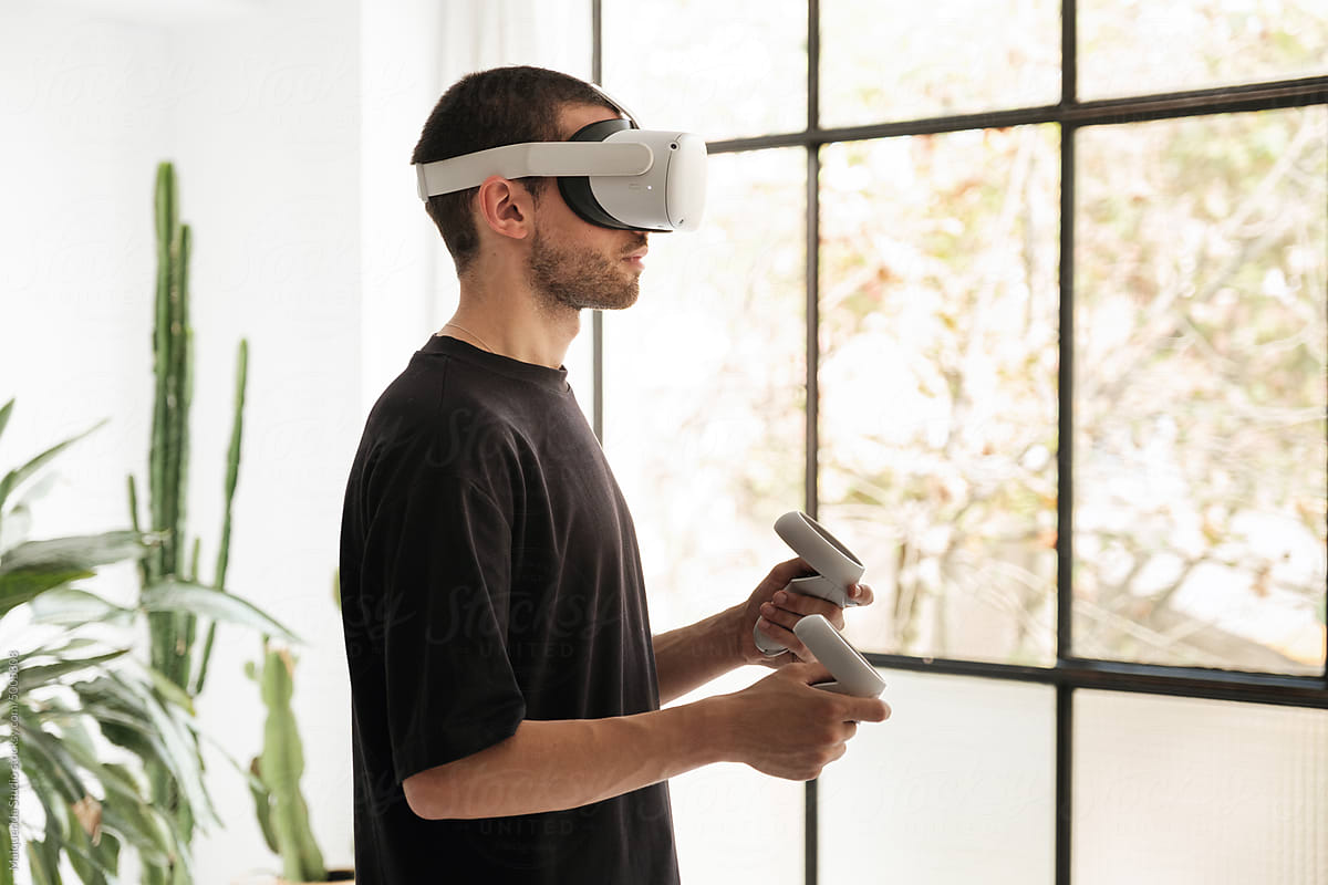 Man playing in VR metaverse