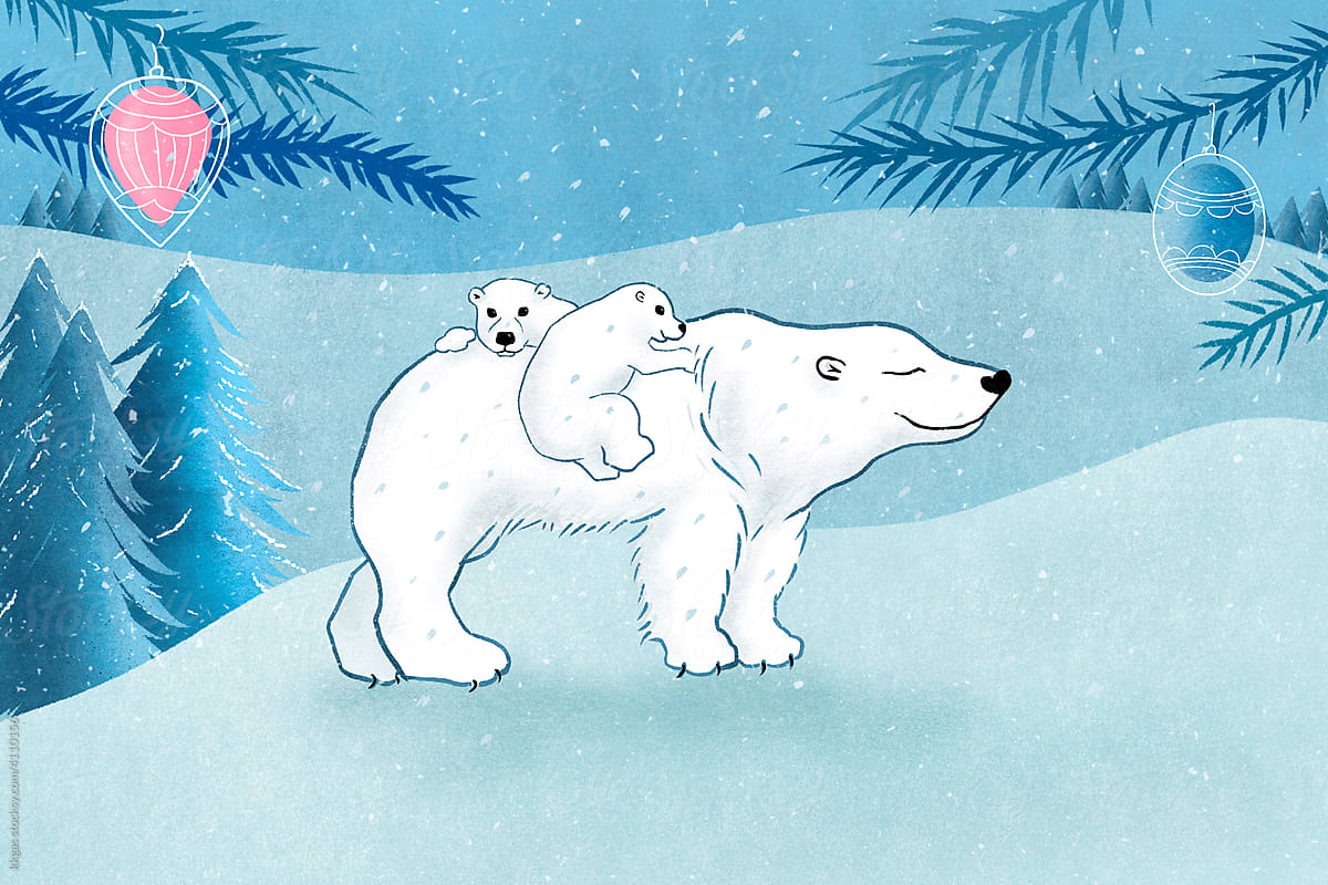 Christmas polar bear and cubs