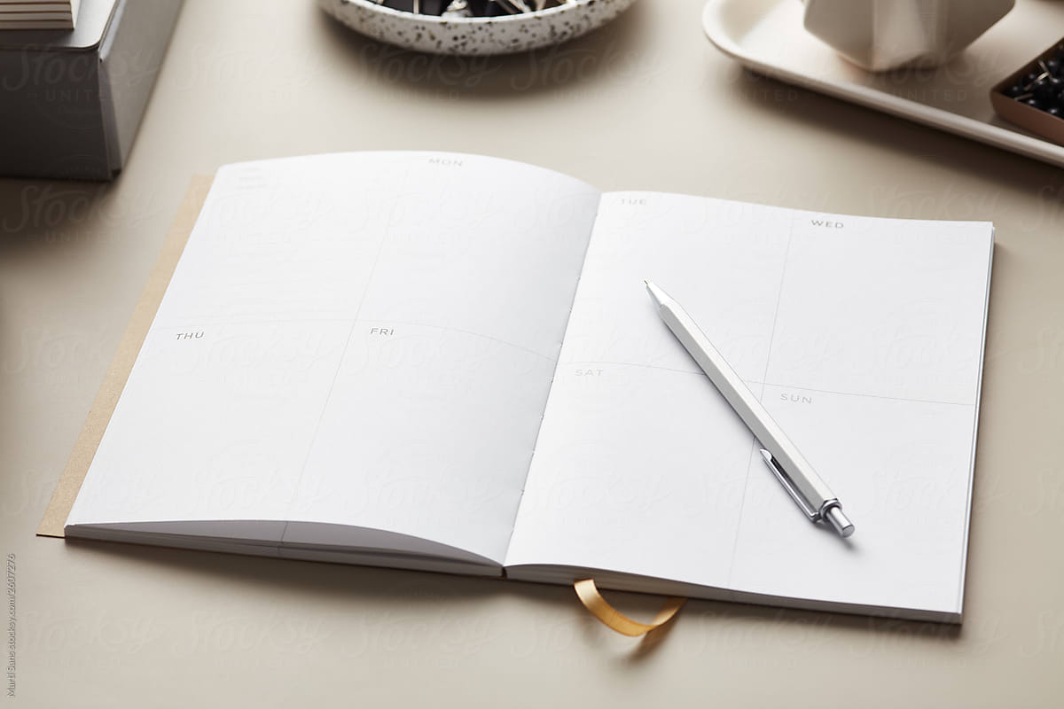 Blank planner with silver pen