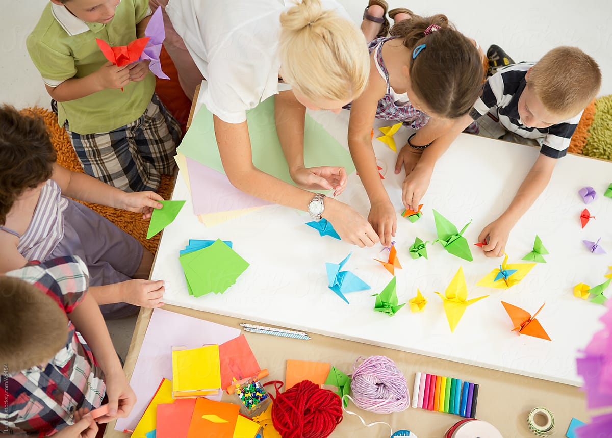 Kindergarten Workshop: Children Making Origami Birds