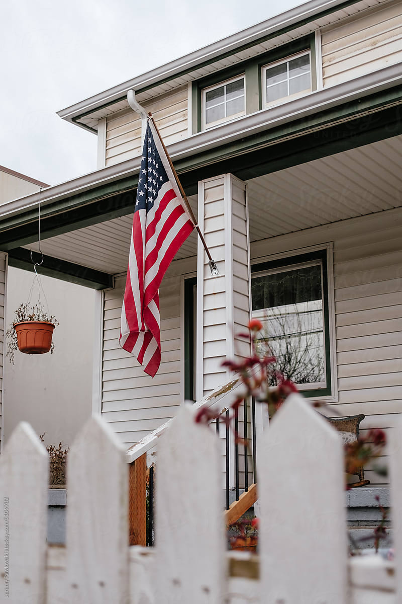 American Flag With White Picket Fence