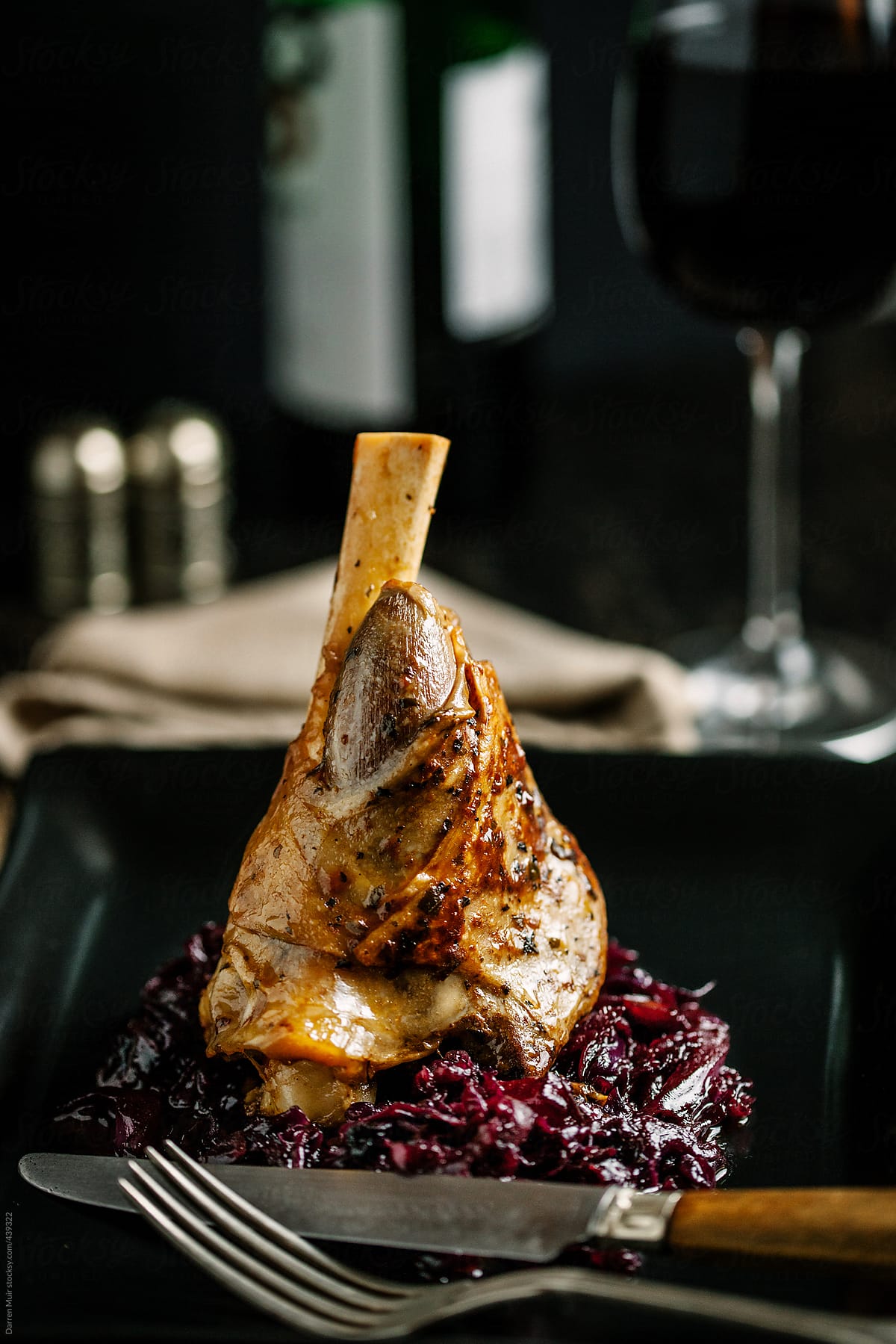Braised red cabbage and lamb shank.