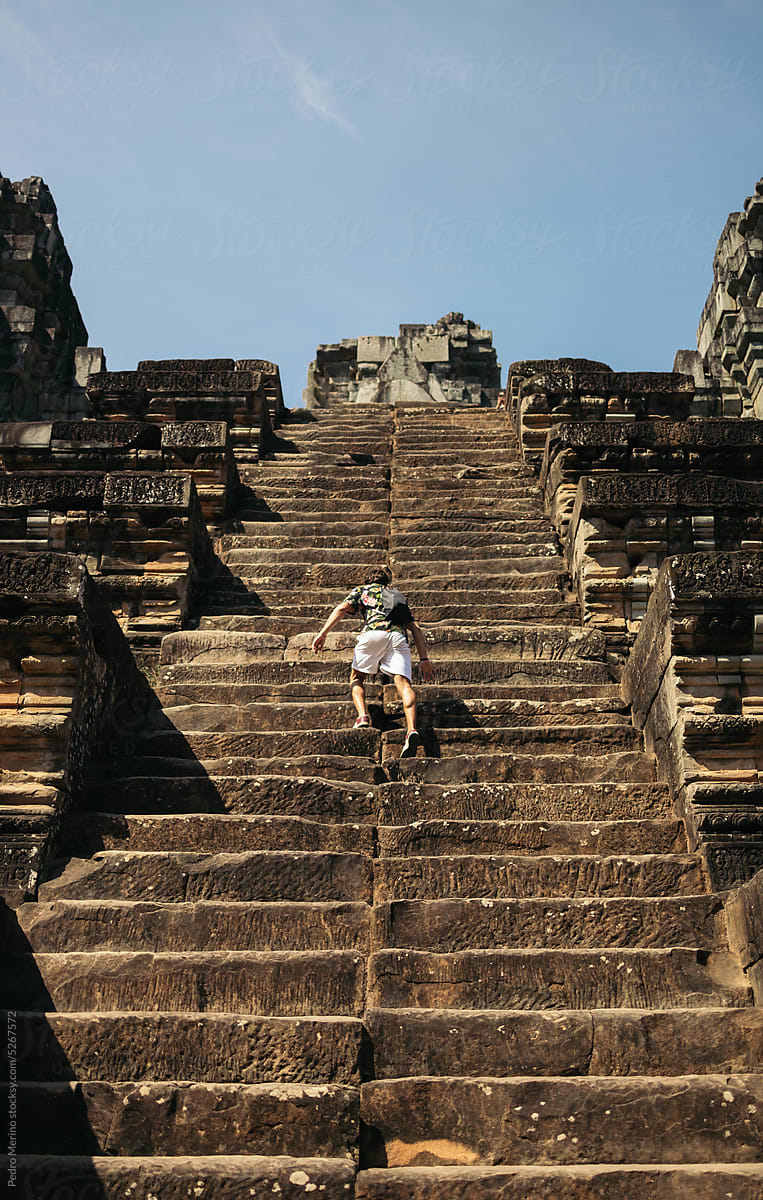 Tourist visiting Angkor temples
