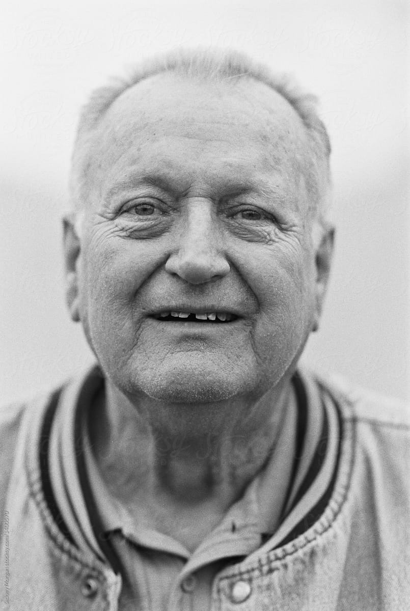 Black and White Headshot of Elderly Man