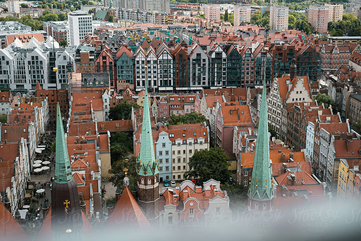 Top view of Gdansk Old town city center