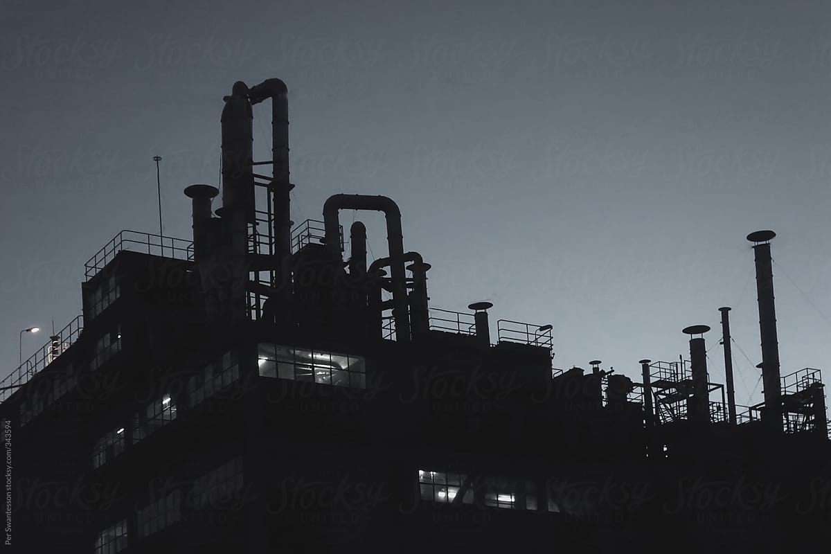 Silhouette of chemical industrial factory