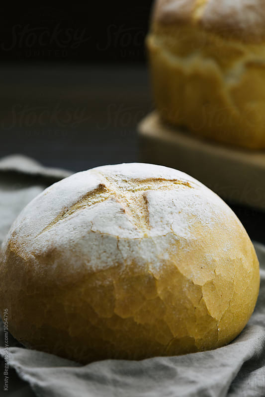 Fresh baked round loaf of bread
