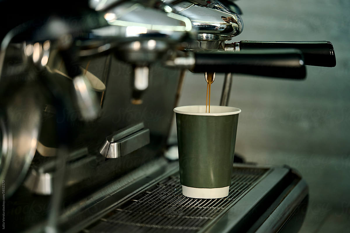 preparing coffee  in a coffee machine