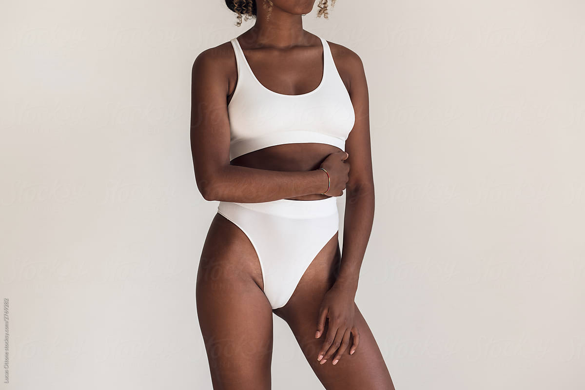 Black woman in white underwear