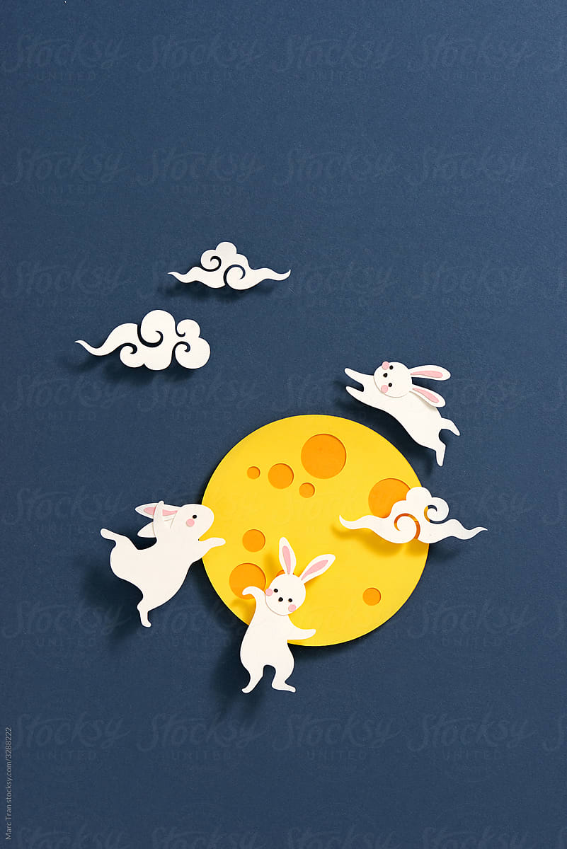 Happy Mid Autumn Festival in paper cut style