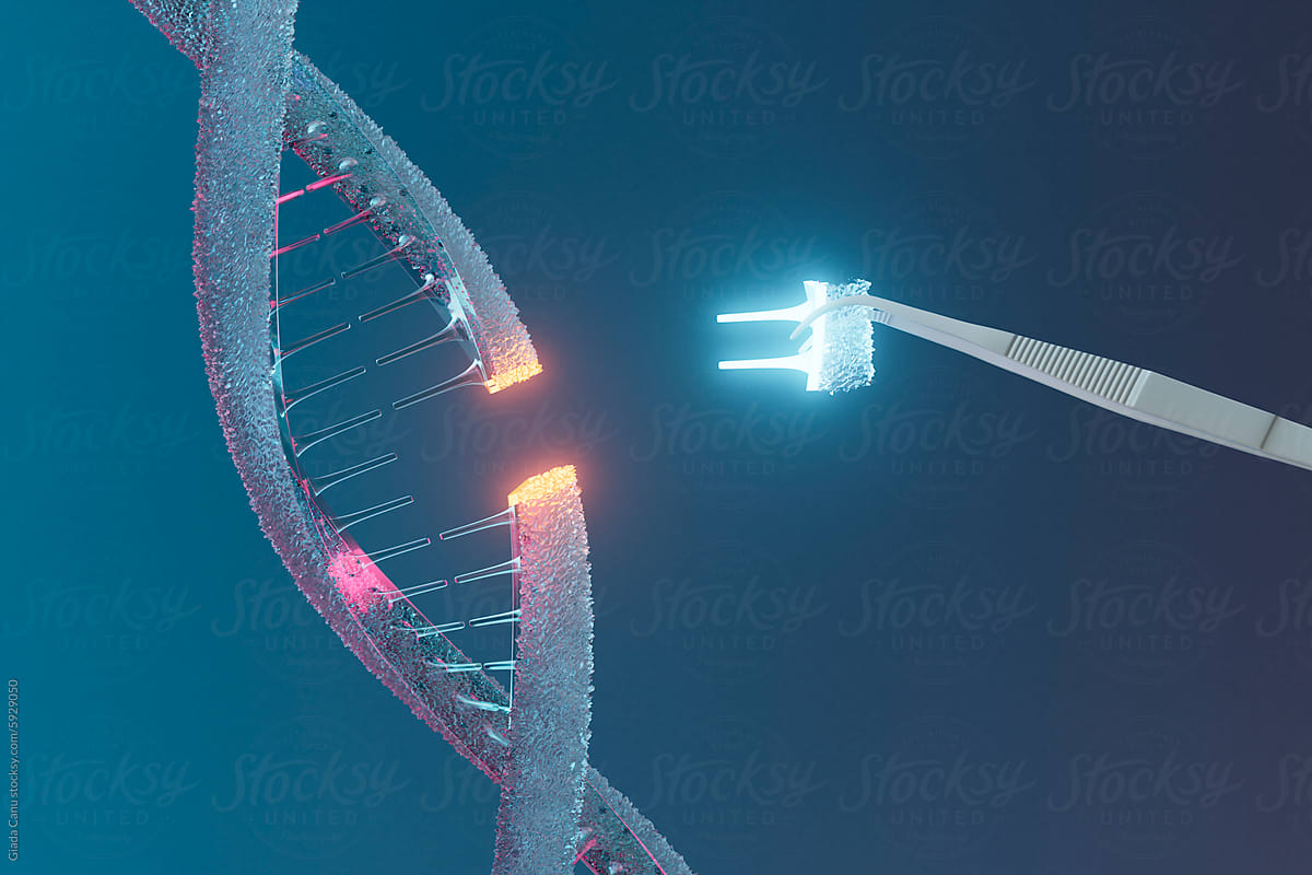 3D Render of Precision Gene Editing Tool with DNA Strand