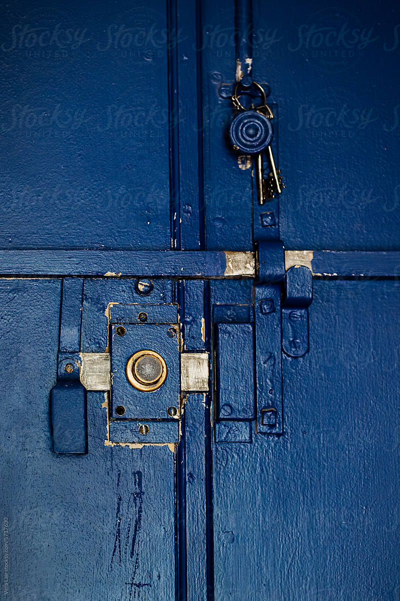 blue door, lock and key