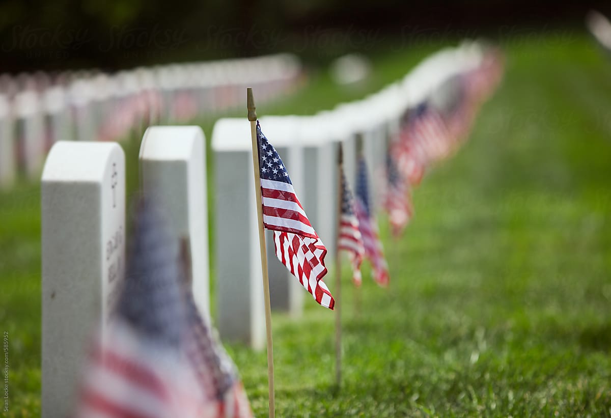 Memorial: Row of Flags At Cemetary Headstones