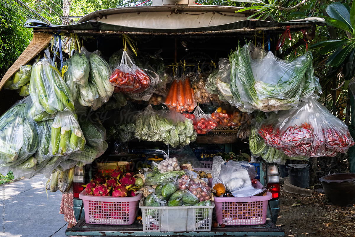 Truck full of fresh fruits and vegetables