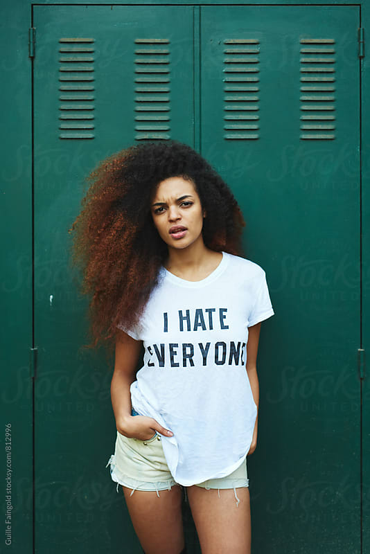 Portrait of young Afro-American woman showing her contempt