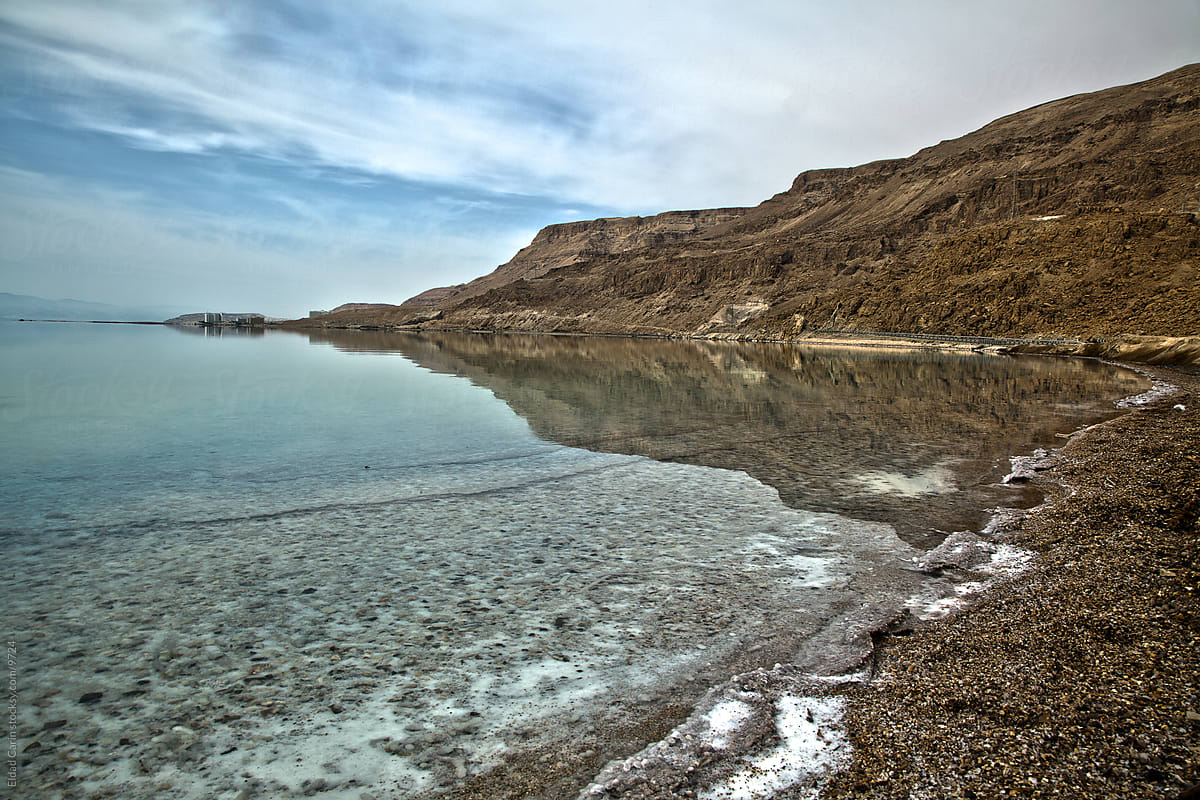 Dead Sea Shore and Mountains with Reflection