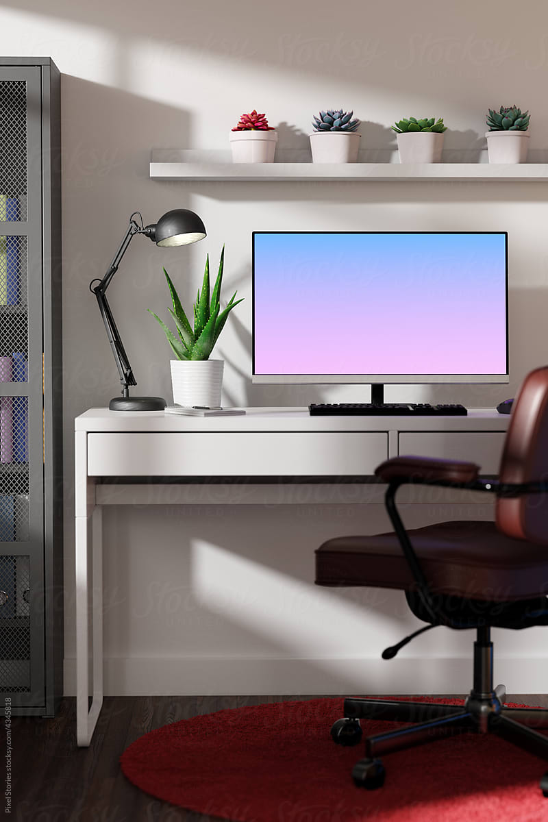 Minimalist workspace/study room with computer on desk