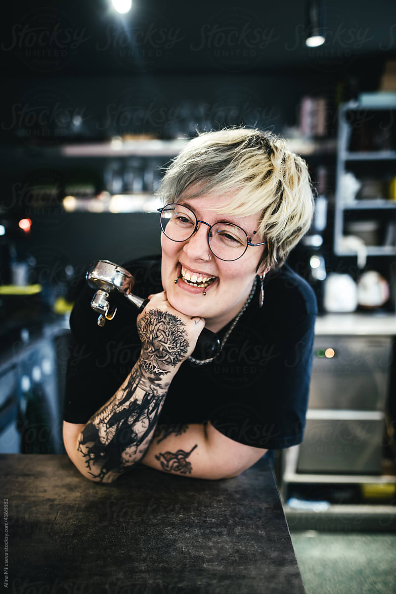 Portrait of hipster woman barista