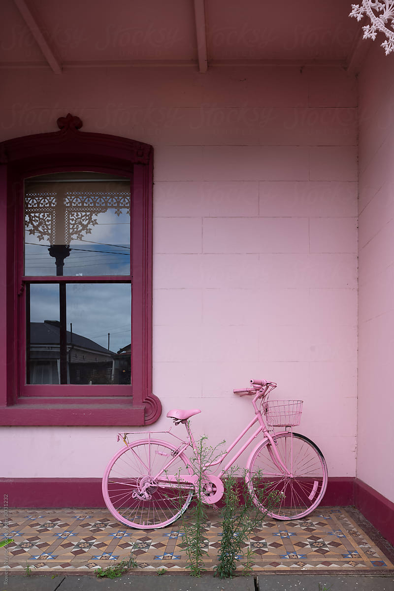Pink Painted house and bicycle to match