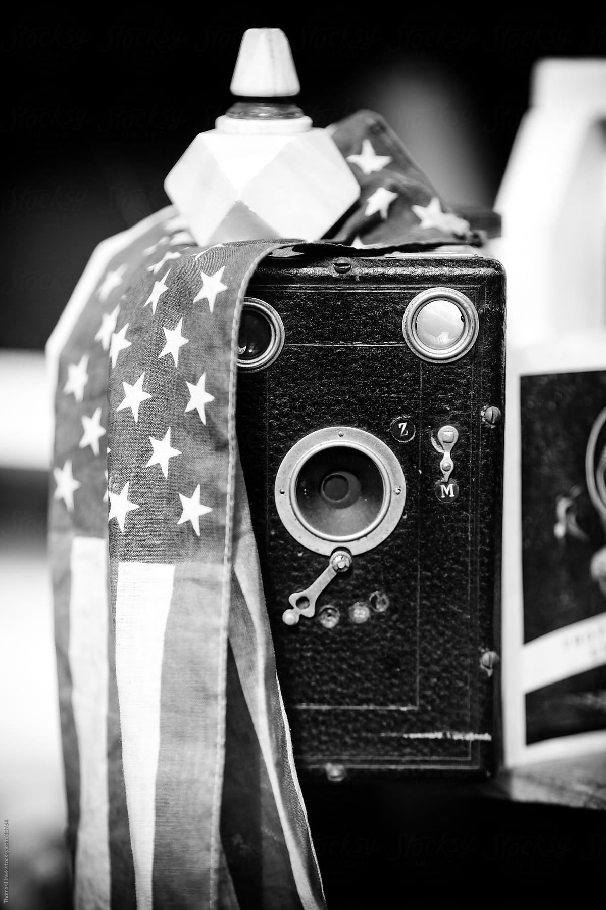 Old film camera and American Flag