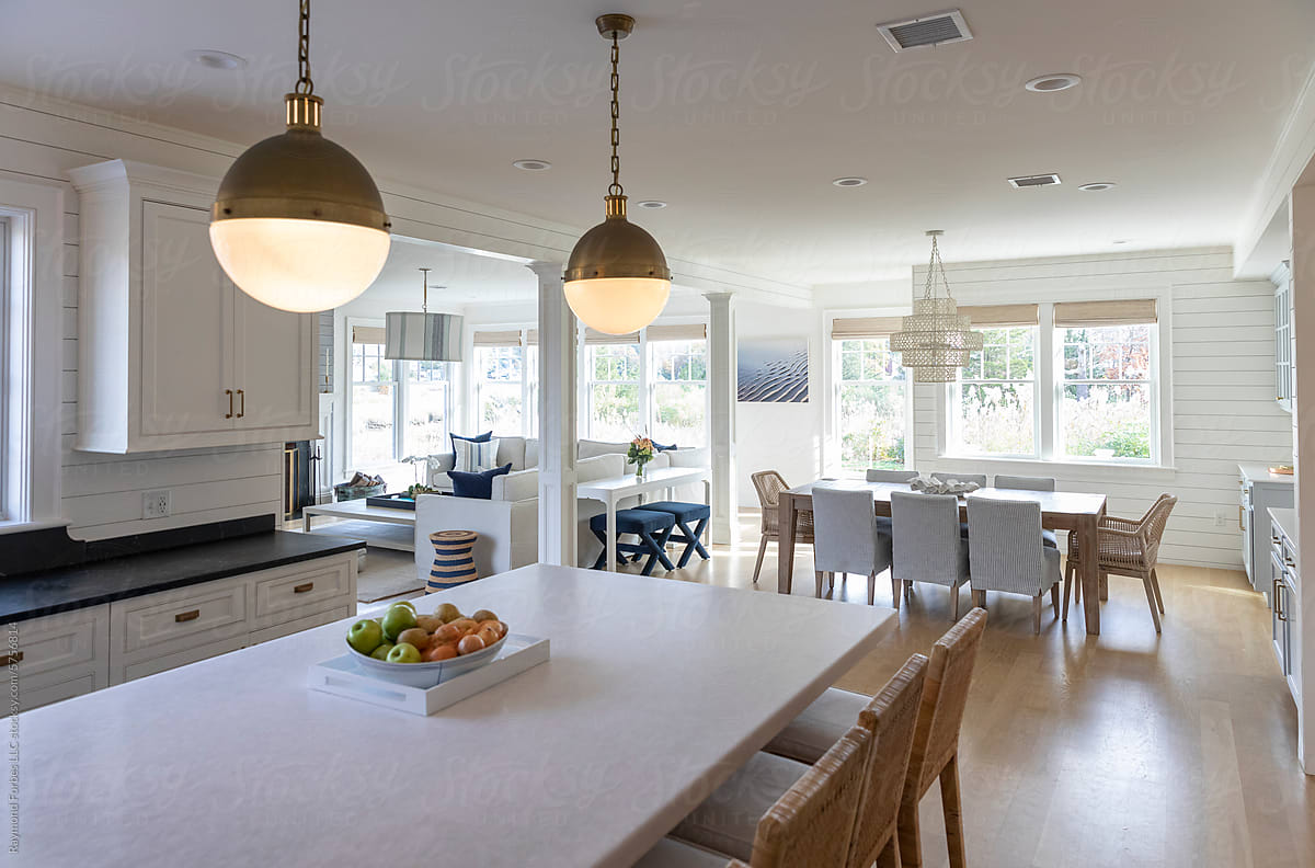 Contemporary home kitchen Island and dining room