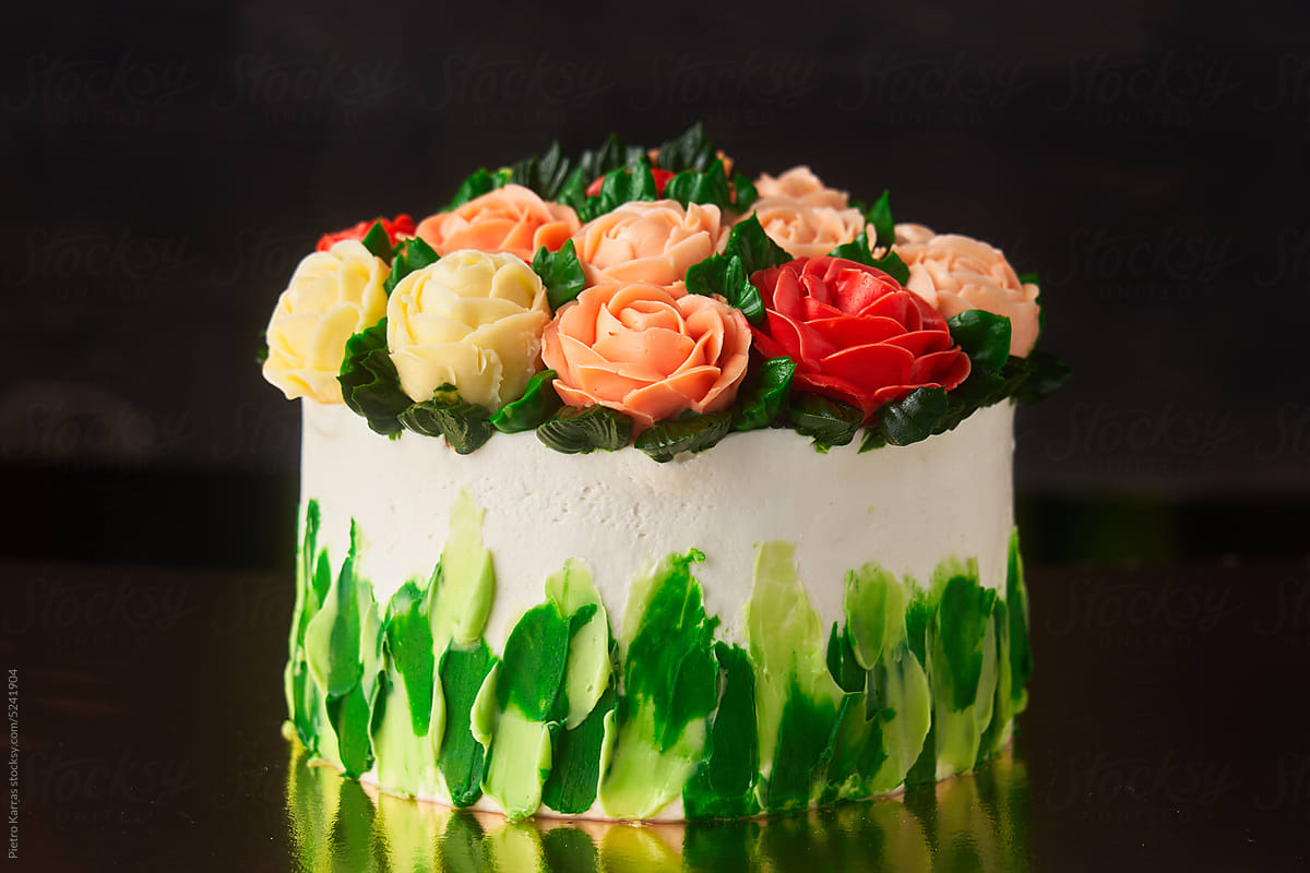 Birthday cake with cream roses