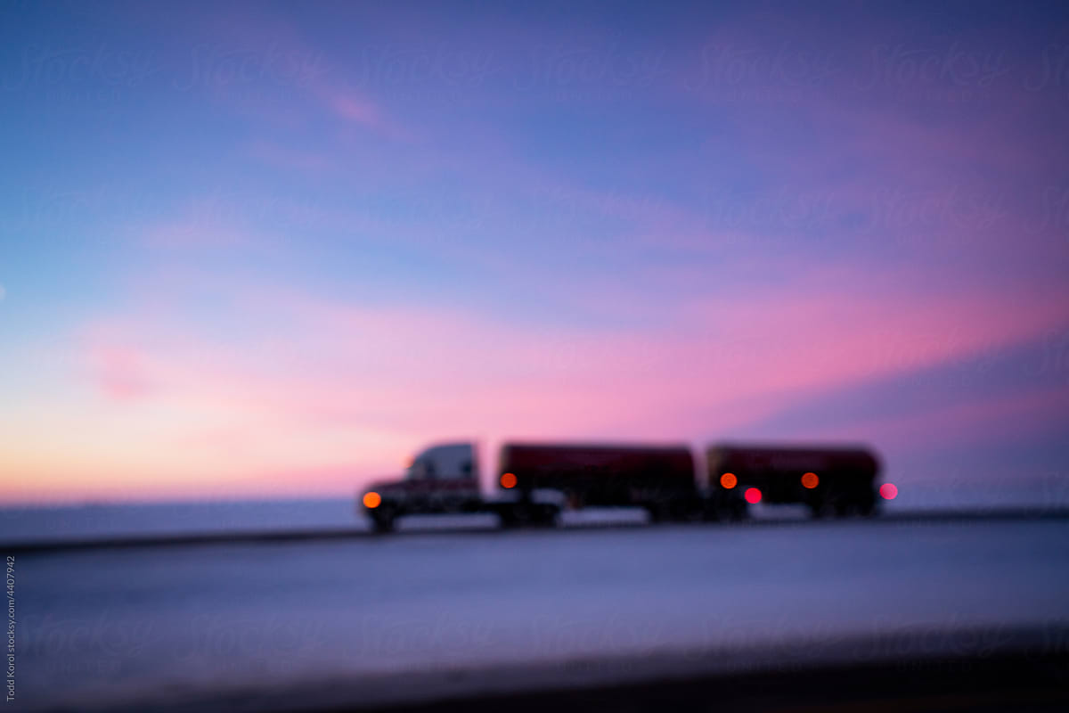 A transport truck in the winter.