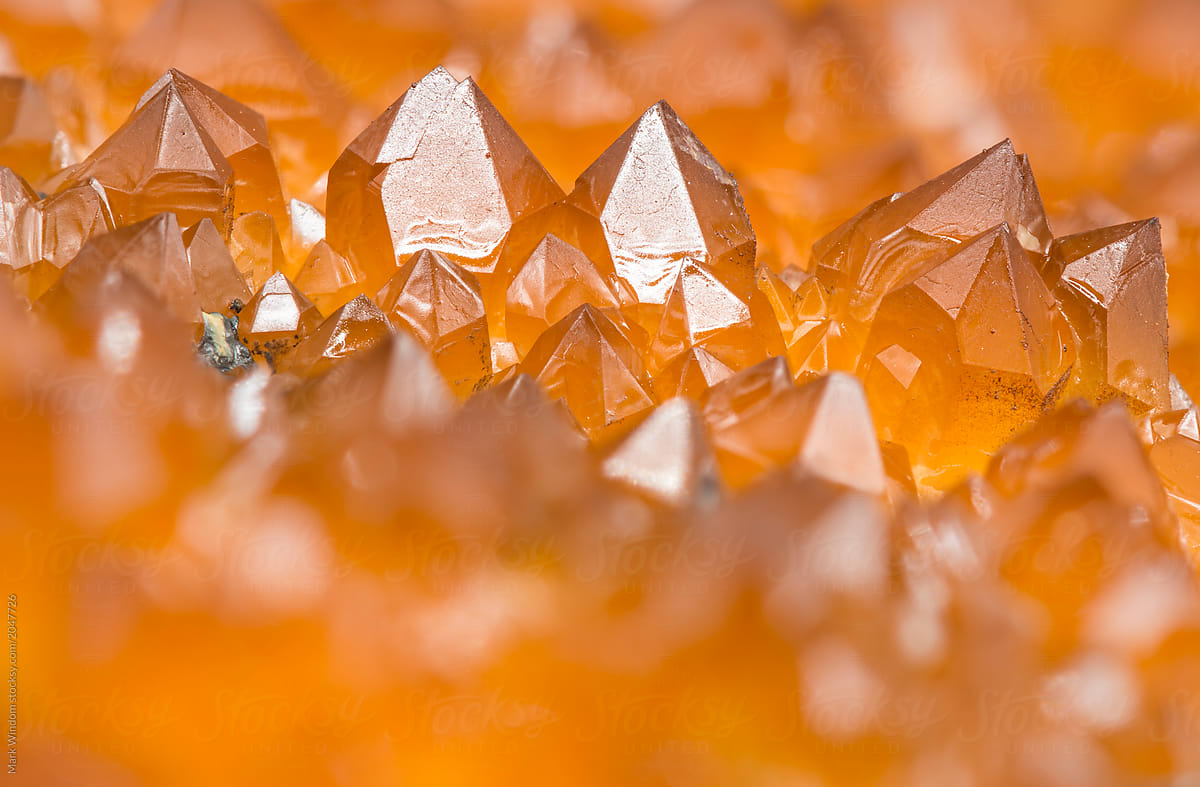 Orange quartz cyrstals, closeup