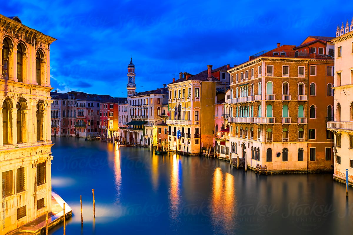 The Grand Canal in Venice (Italy) at the Blue Hour