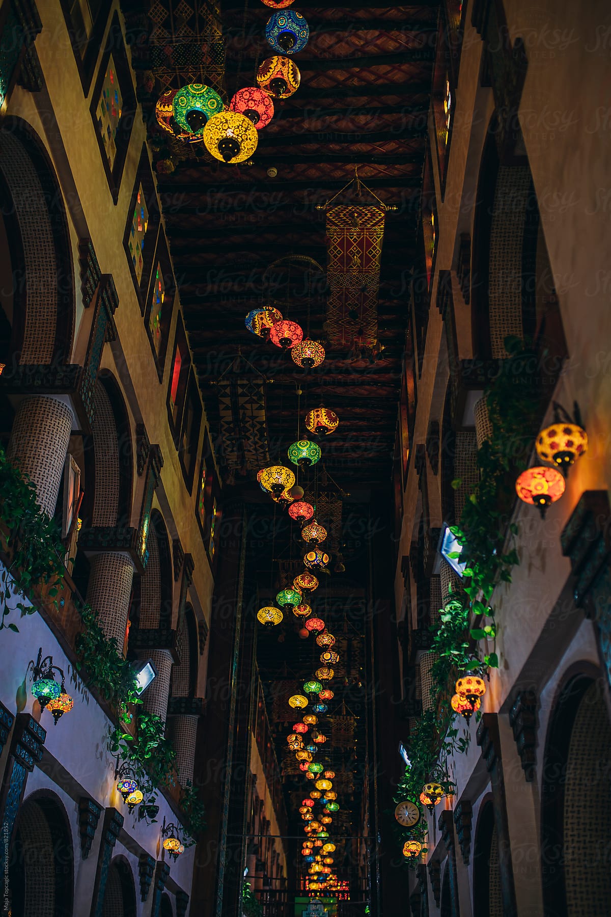 Beautiful colorful oriental lamps indoors