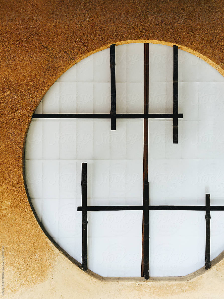 Japanese Aesthetics - Round Paper Window Detail With Bamboo