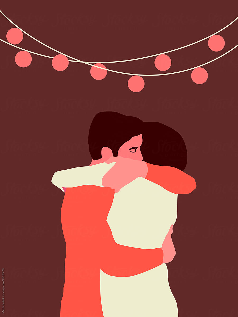 Couple giving a hug at Christmas