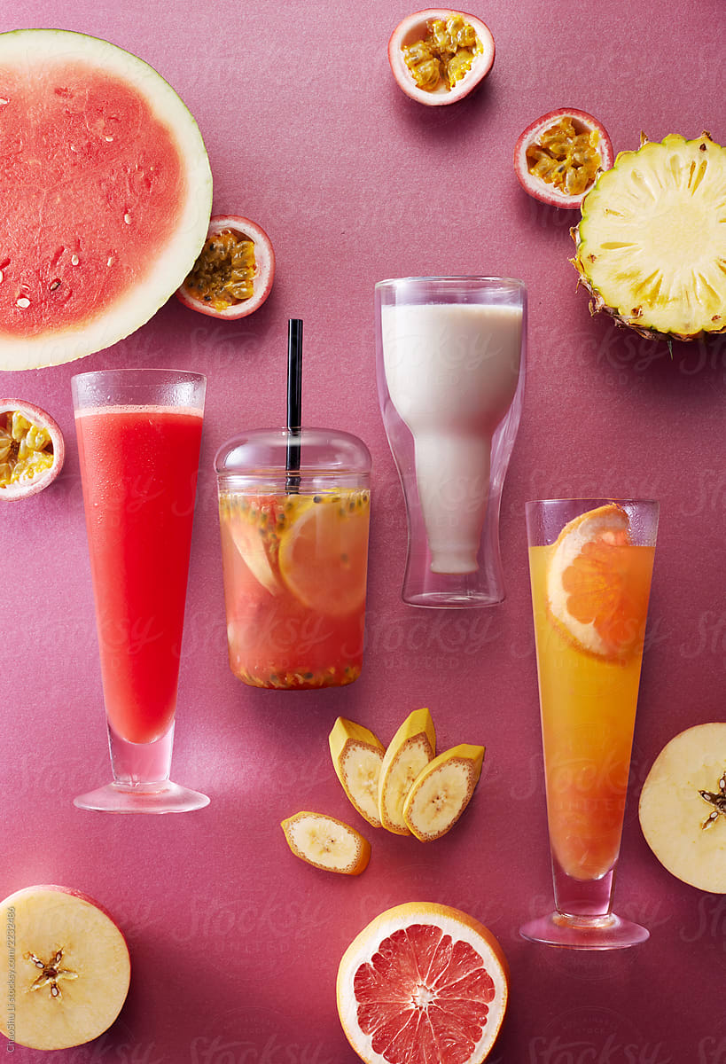 Freshly squeezed juices and fruits, special design shots