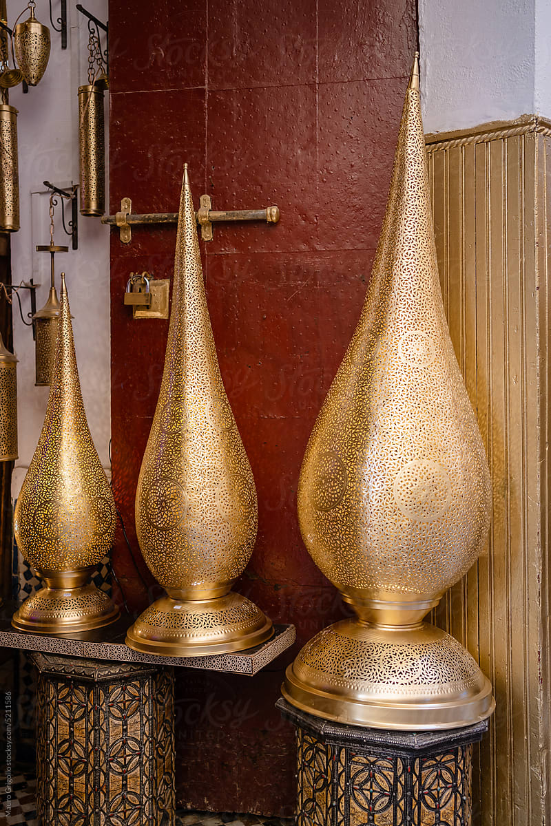 Bronze lamps in a shop