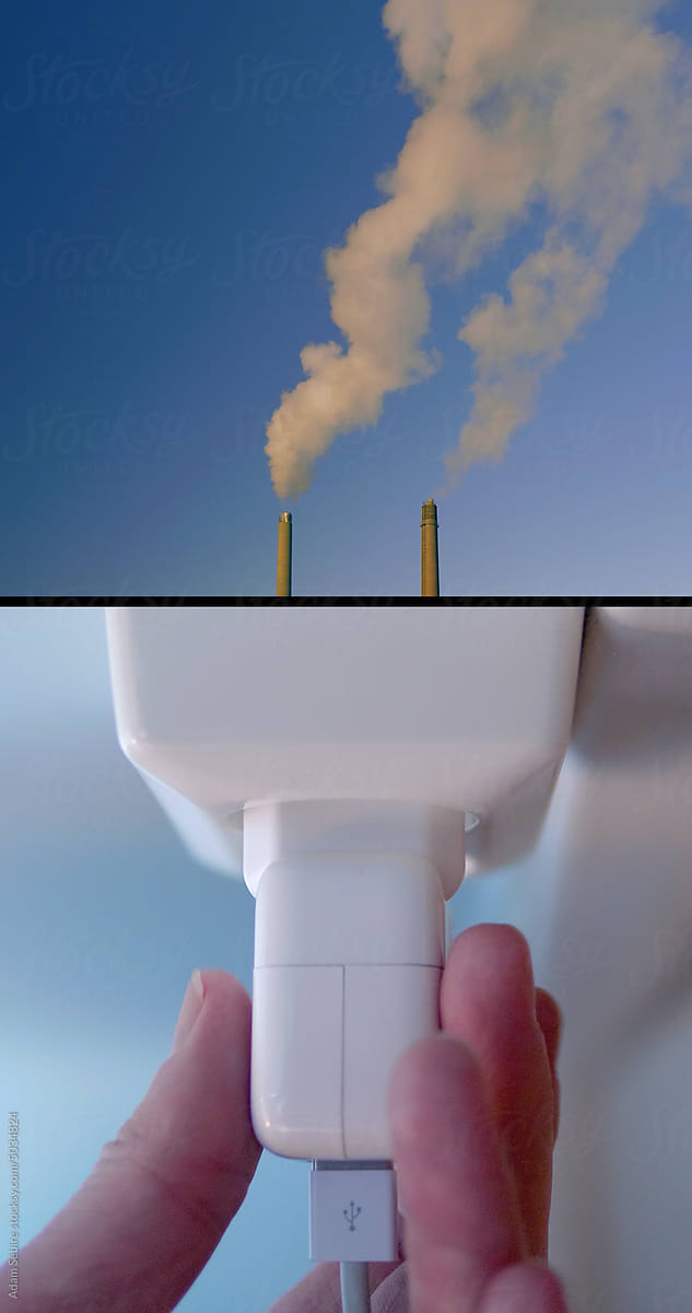 Plug-in Power Socket, smoke-stack funnel: energy, CO2 carbon emissions