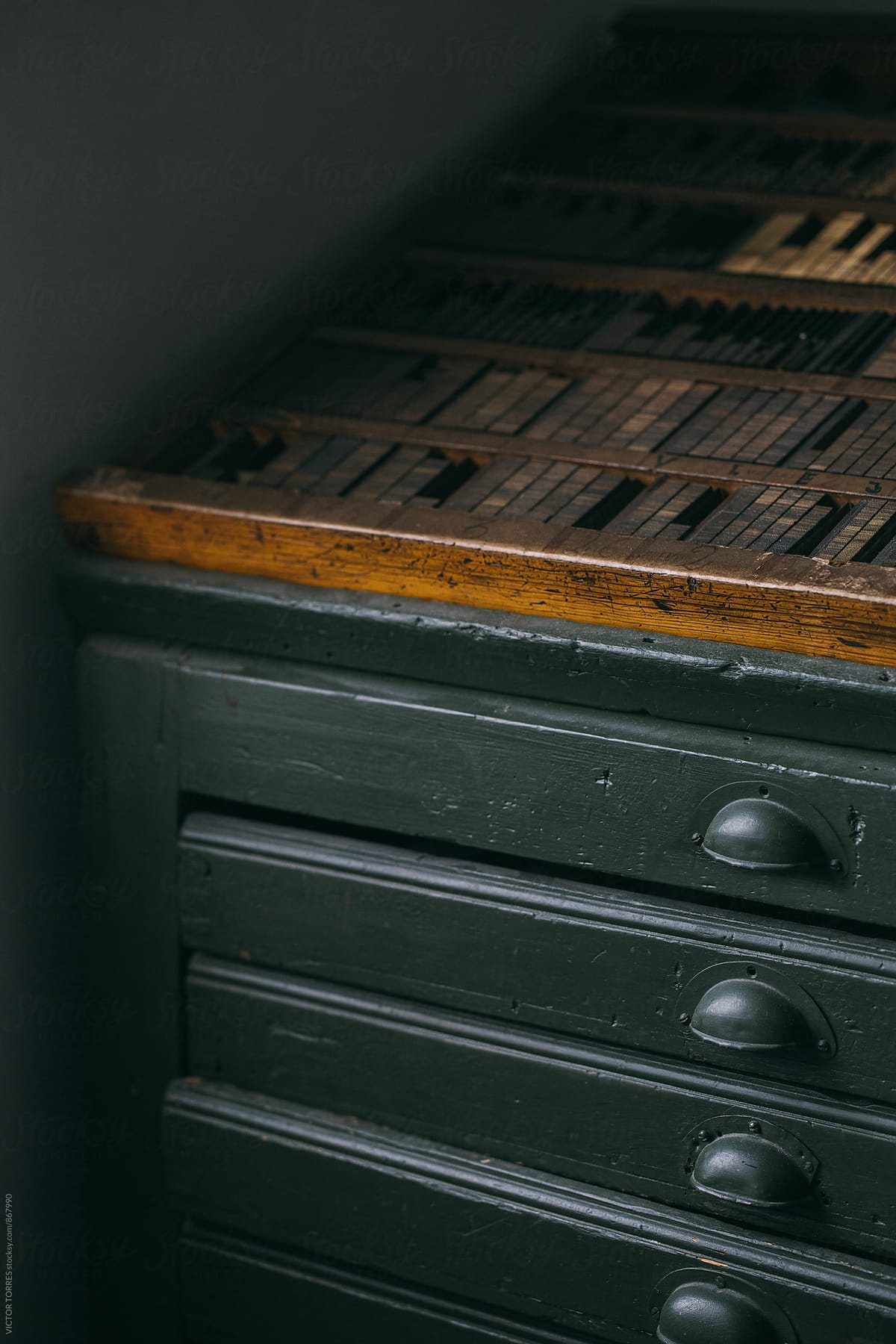 Chest of Drawers with Lead Types in an Old Printing House