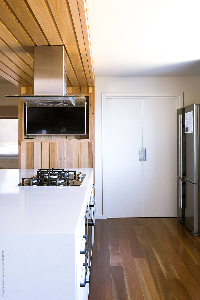 Modern kitchen with flat screen tv