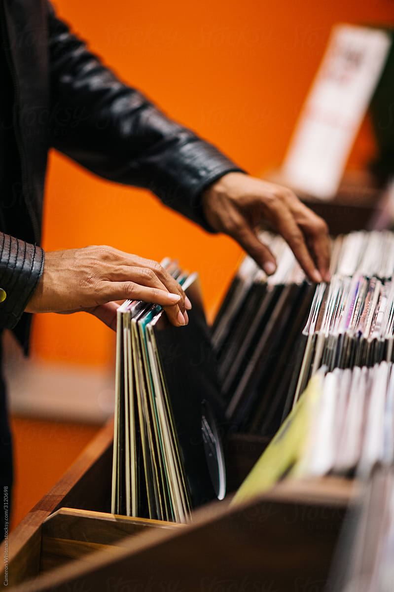 Man shopping for vinyl records