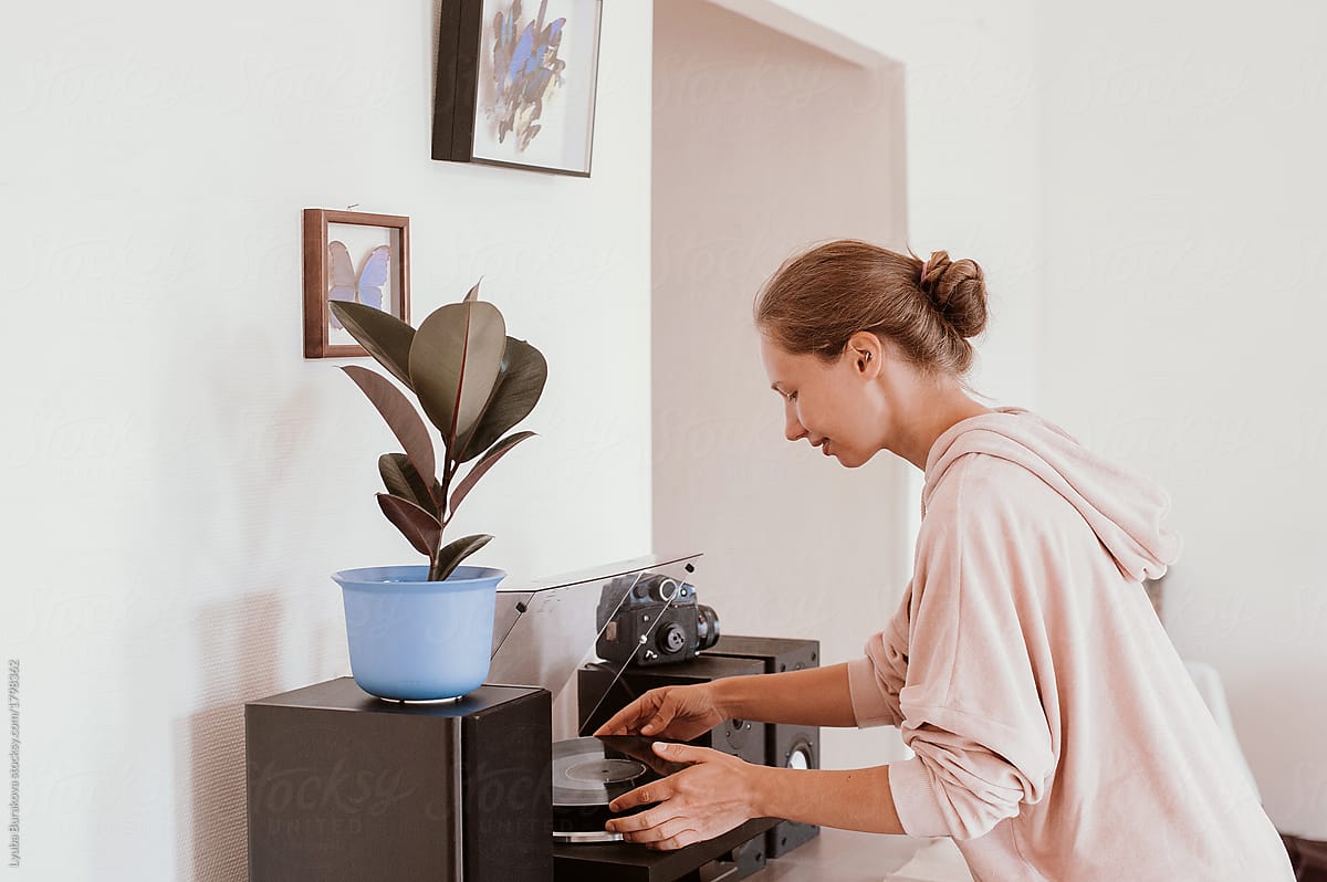 Woman listening the music at home