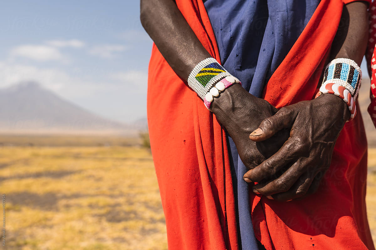 Hand detail of old african maasai woman