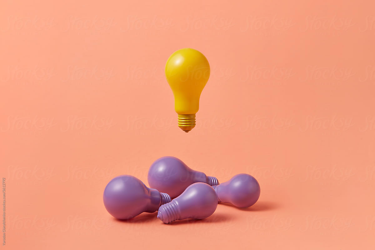 Yellow and violet light bulbs