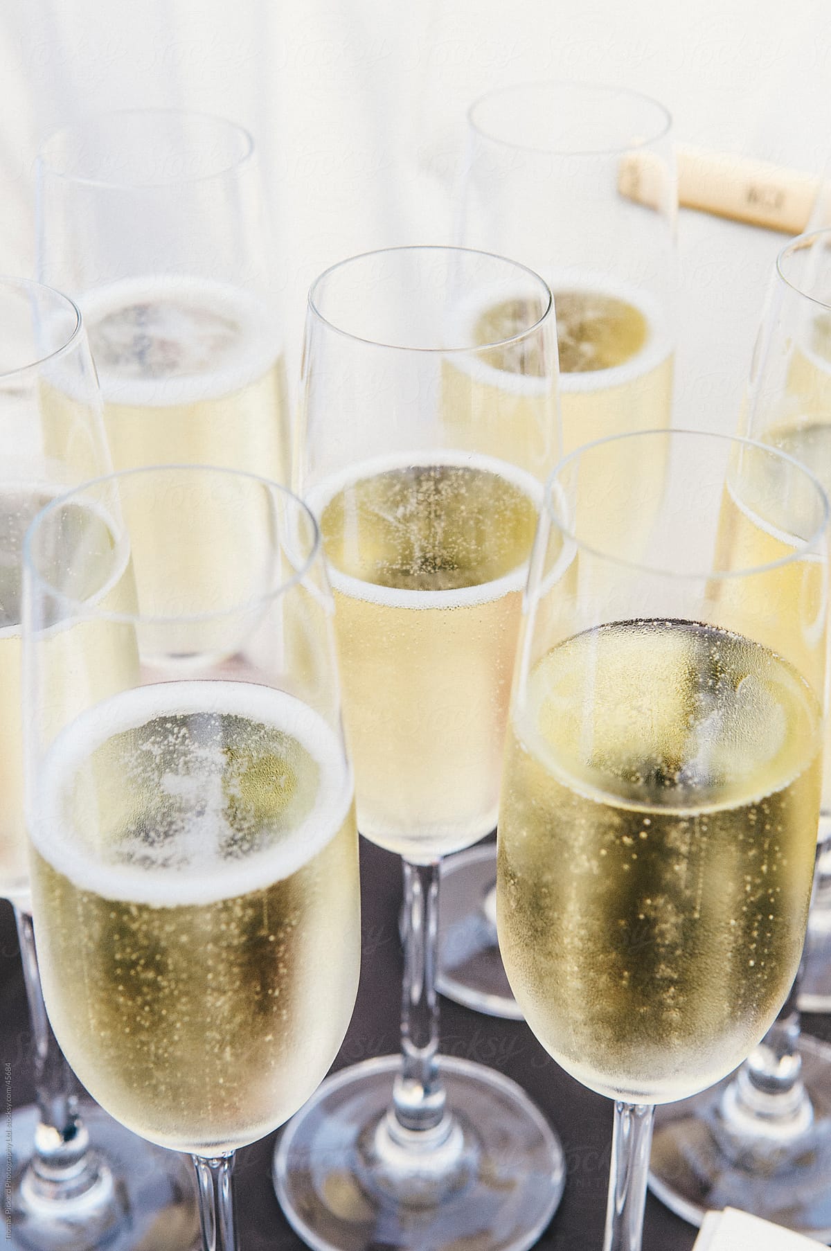 Champagne filled glasses.